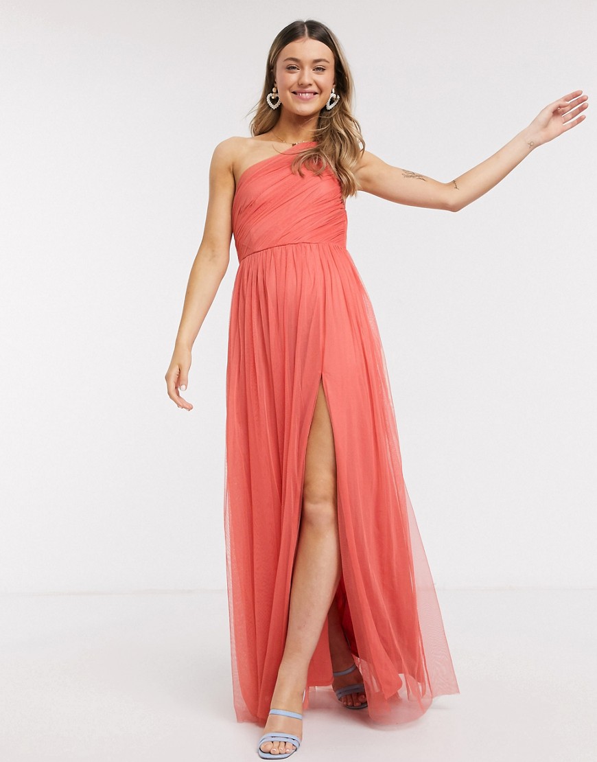 Anaya With Love One Shoulder Ruched Maxi Dress In Orange