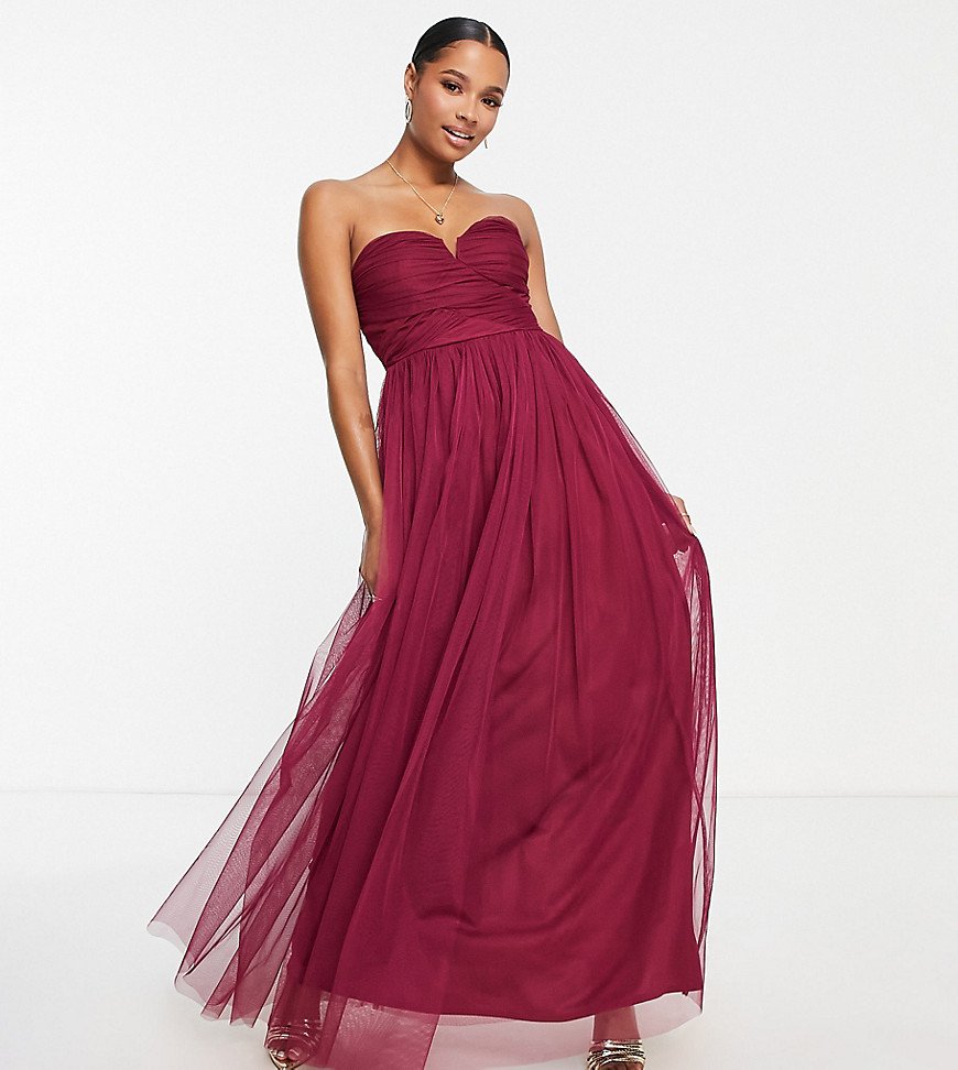 Anaya With Love Petite Bridesmaid sweetheart neckline maxi dress in red plum - RED