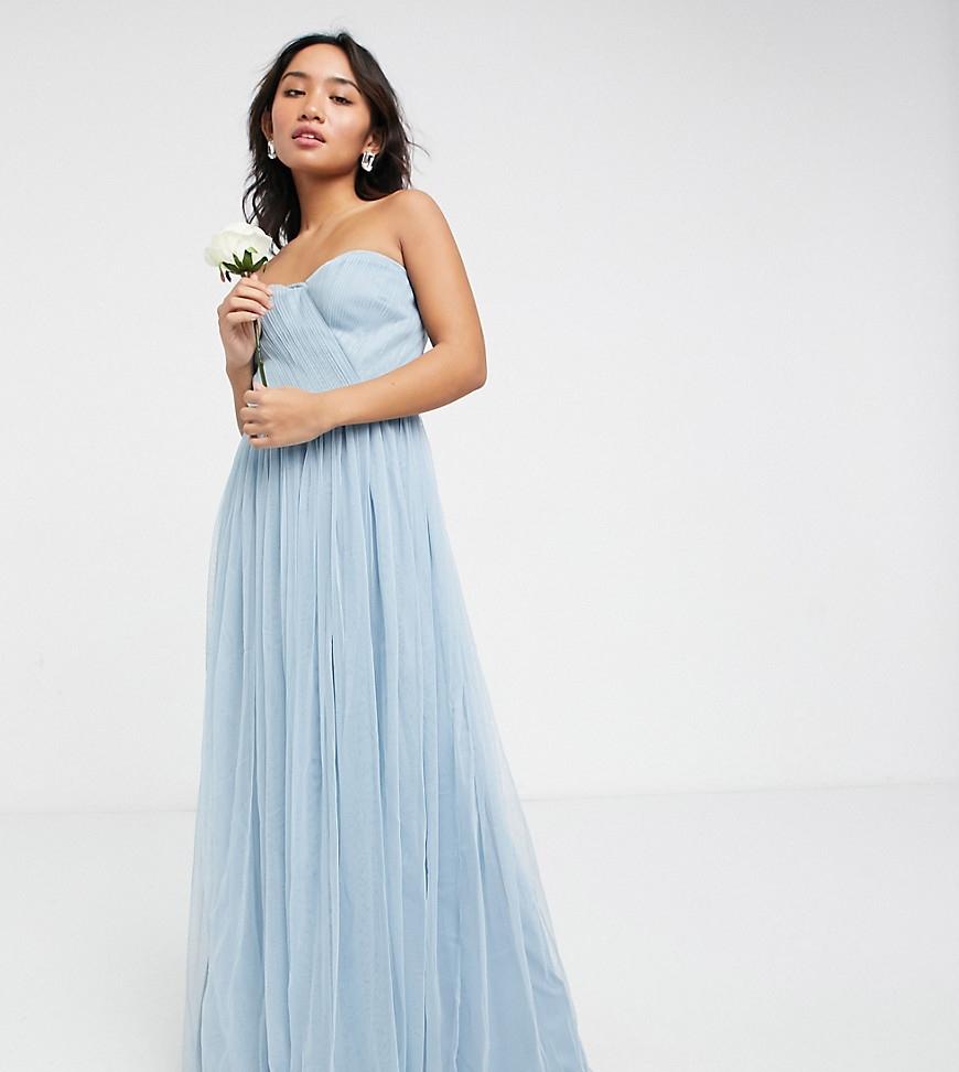 Anaya With Love Petite Bridesmaid tulle bandeau maxi dress in soft blue-Blues