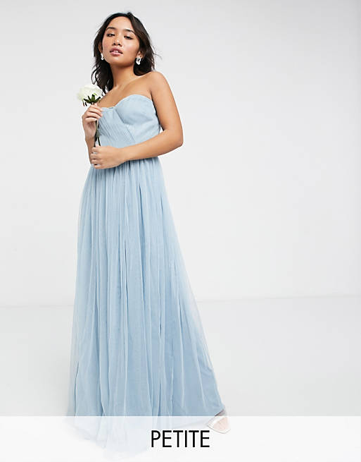 Anaya With Love Petite Bridesmaid tulle bandeau maxi dress in soft blue