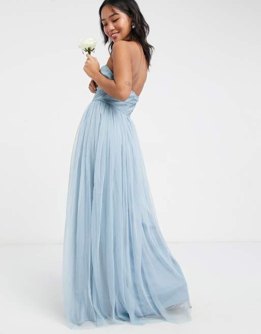 Asos design bridesmaid maxi bandeau outlet dress with soft layered skirt