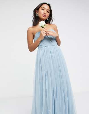 blue bandeau maxi dress