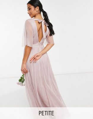 Anaya With Love Petite Bridesmaid tulle flutter sleeve maxi dress in pink - ASOS Price Checker