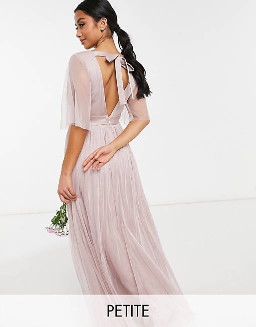 Anaya With Love Petite Bridesmaid tulle flutter sleeve maxi dress in pink