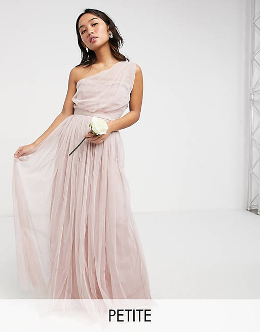 Anaya With Love Petite Bridesmaid tulle one shoulder maxi dress in pink