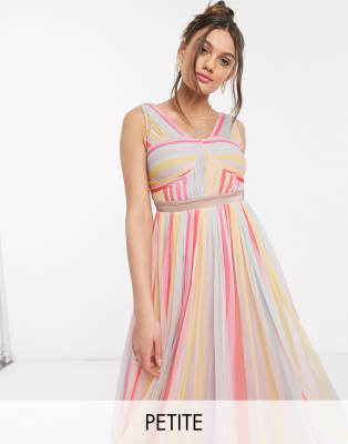 Anaya With Love Petite cross neck pleated midi dress in stripe print-Multi