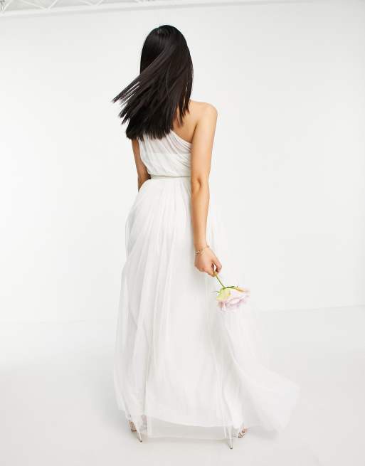 Anaya With Love Petite - Hvid oneshoulder-maxikjole i tyl, 2 af 4