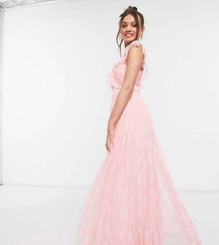 Anaya With Love Petite - Lange jurk met geplooide voorkant en print in roze
