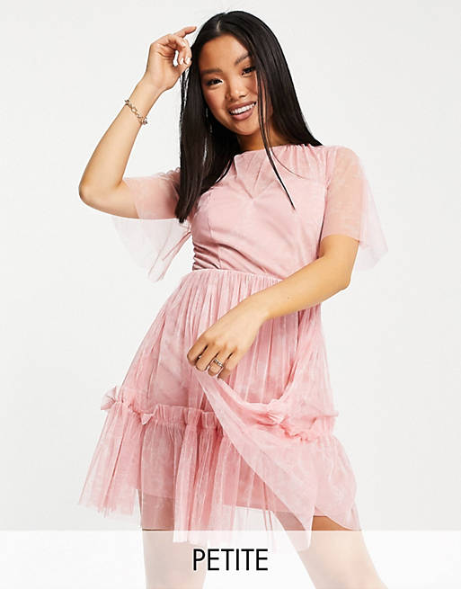 Anaya with Love Petite mini dress with flounce skirt in pink embossed tulle