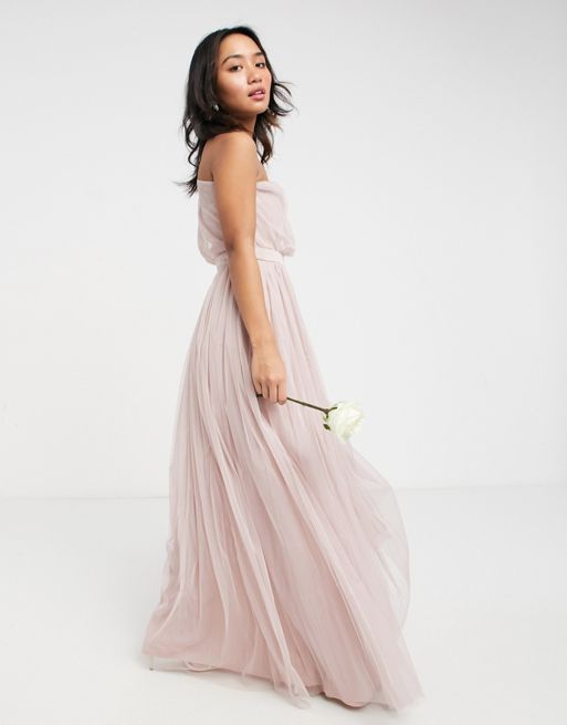 Anaya With Love Petite – Różowa tiulowa sukienka maxi na jedno ramię dla  druhny | ASOS
