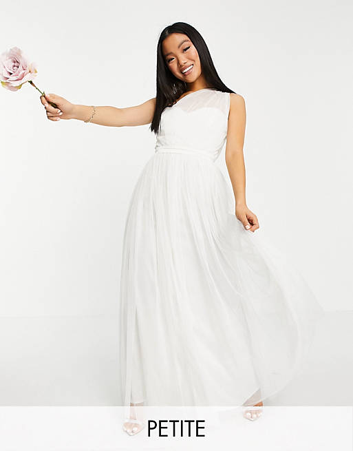  Anaya With Love Petite tulle one shoulder maxi dress in white 