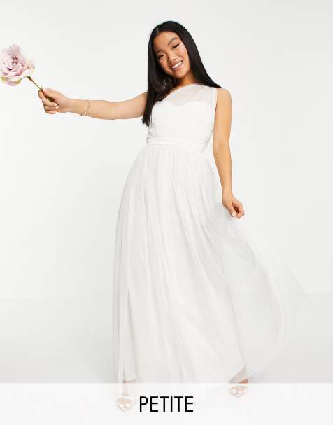 Anaya With Love Petite tulle one shoulder maxi dress in white