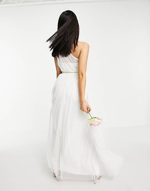  Anaya With Love Petite tulle one shoulder maxi dress in white 