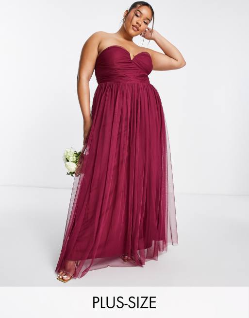 Anaya With Love Plus Bridesmaid – Czerwonośliwkowa sukienka maxi z dekoltem w kształcie serca – RED