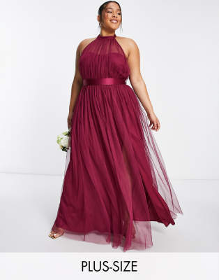 Anaya With Love Plus Bridesmaid halter neck dress in red plum - RED