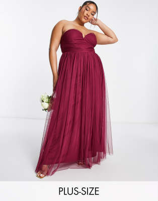 Anaya With Love Plus - Bridesmaid - Maxi-Brautjungfernkleid in Pflaumenrot mit Herzausschnitt - RED