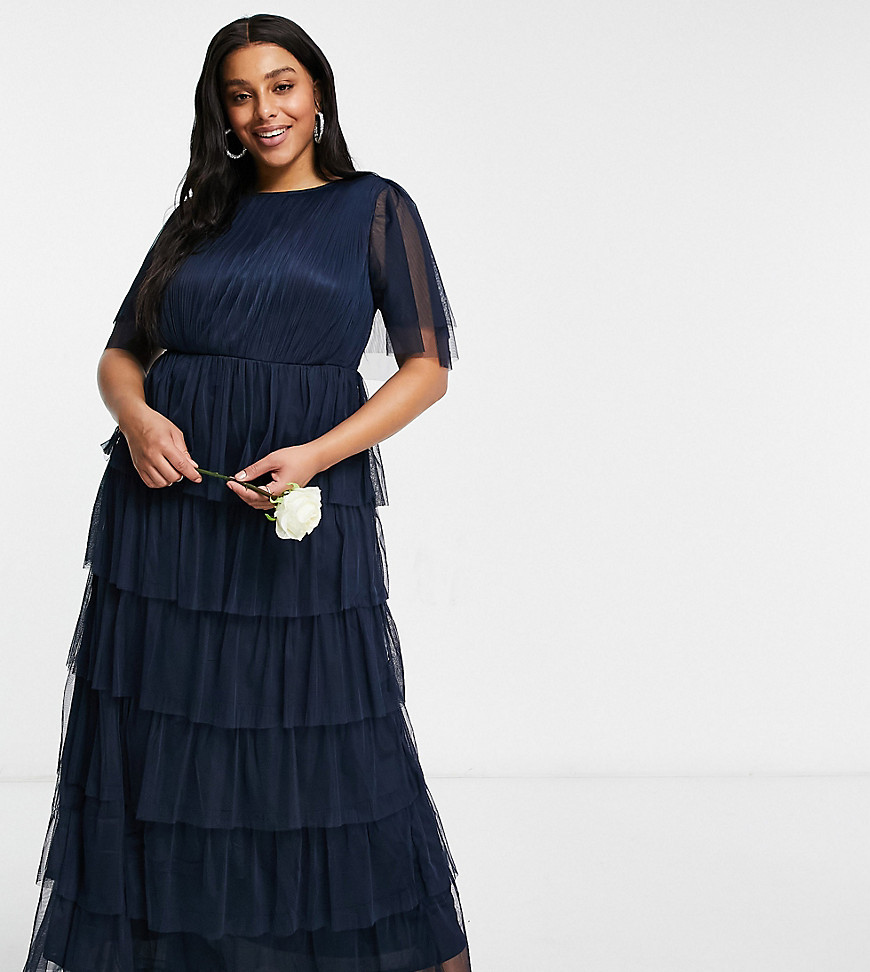 Anaya With Love Plus Bridesmaid ruffle tiered maxi dress in navy