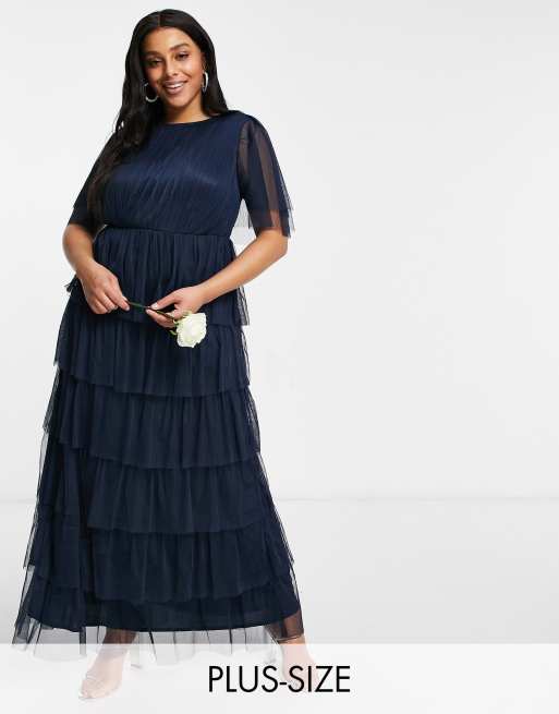 Rouse Distill Opera Anaya With Love Plus bridesmaid ruffle tiered maxi dress in navy | ASOS