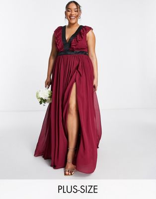 Anaya With Love Plus Bridesmaid thigh split maxi dress in red plum - RED
