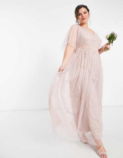 Blush Tulle Long Sleeve Plus Size Dress Bridesmaid – Lisposa