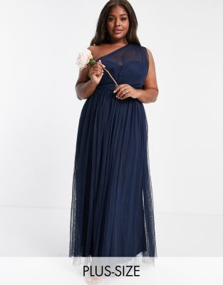 Anaya With Love Plus Bridesmaid tulle one shoulder maxi dress in navy