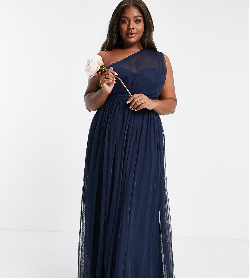 Anaya With Love Plus Bridesmaid tulle one shoulder maxi dress in navy