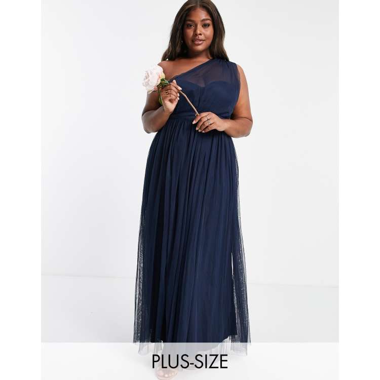 Anaya With Love Plus Bridesmaid tulle one shoulder maxi dress in