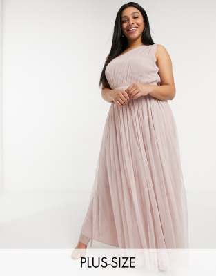 Anaya Plus Anaya With Love Plus Bridesmaid Tulle One Shoulder Maxi Dress In Pink