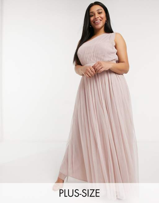 Anaya With Love Plus Bridesmaid tulle one shoulder maxi dress in pink ...