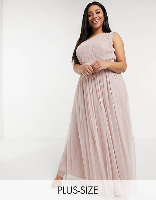 Anaya With Love Plus Bridesmaid tulle one shoulder maxi dress in pink