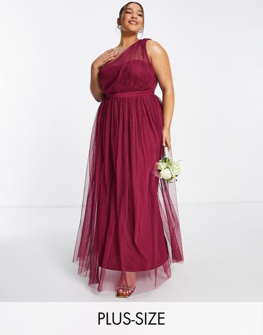 Anaya With Love Plus Bridesmaid tulle one shoulder maxi dress in red ...