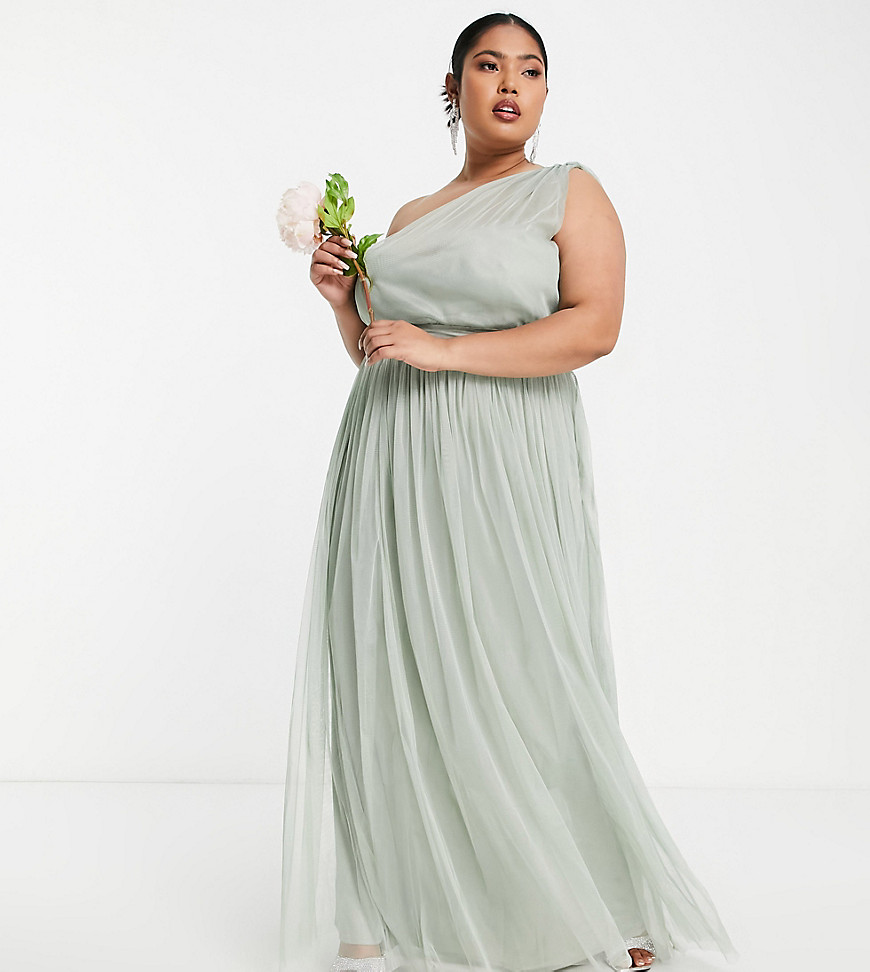 Anaya With Love Plus Bridesmaid tulle one shoulder maxi dress in sage green