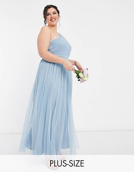 Anaya With Love Plus Bridesmaid tulle one shoulder maxi dress in soft blue