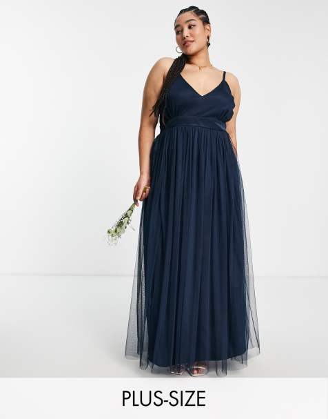 Anaya With Love Plus - Demoiselle d'honneur - Robe longue en tulle avec décolleté plongeant - Bleu marine - view 1