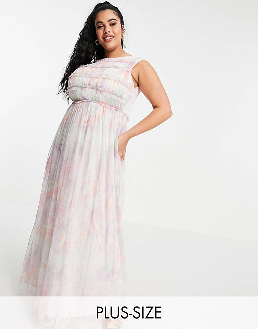 Women Anaya with Love Plus frill maxi dress in white floral tulle 