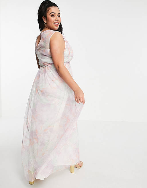 Women Anaya with Love Plus frill maxi dress in white floral tulle 