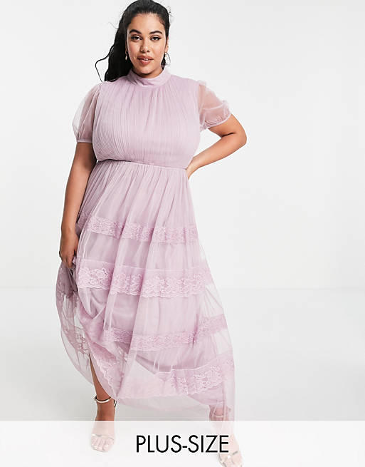 Anaya with Love Plus high neck maxi dress with tiered lace and tulle skirt in lilac
