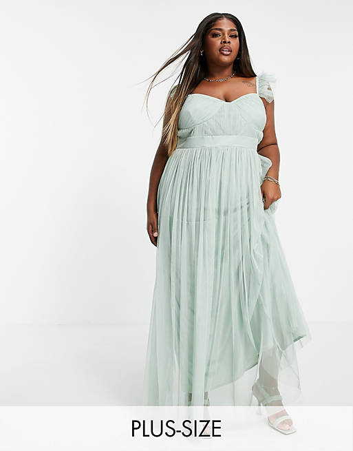 Anaya with Love Plus - Lange jurk met fladdermouwen van lichtgroene tule