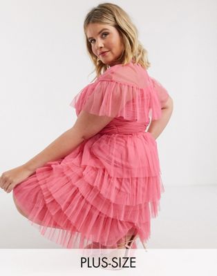 pink midi ruffle dress