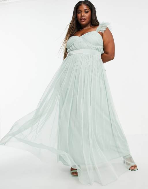 Anaya with Love Plus - Robe longue à manches volantées en tulle vaporeux - Jade, 4 de 4