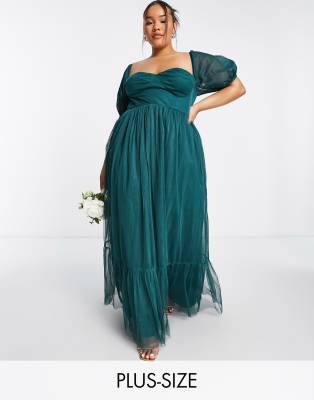 Anaya Plus Anaya With Love Plus tie back dress in emerald green - MGREEN