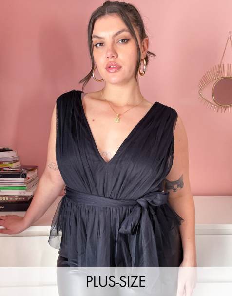 Anaya With Love Plus tulle tie waist top in black - view 1