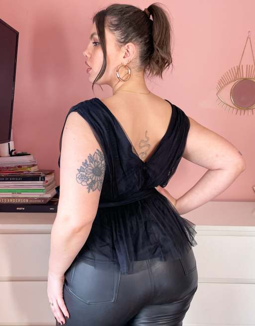 Anaya With Love Plus tulle tie waist top in black, 2 of 4