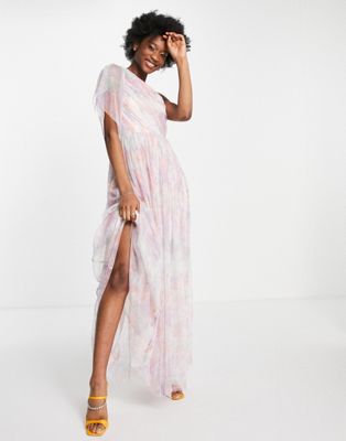 Anaya With Love tulle one shoulder maxi dress in floral print - ASOS Price Checker