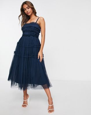 Anaya With Love strappy puff dress in navy blue