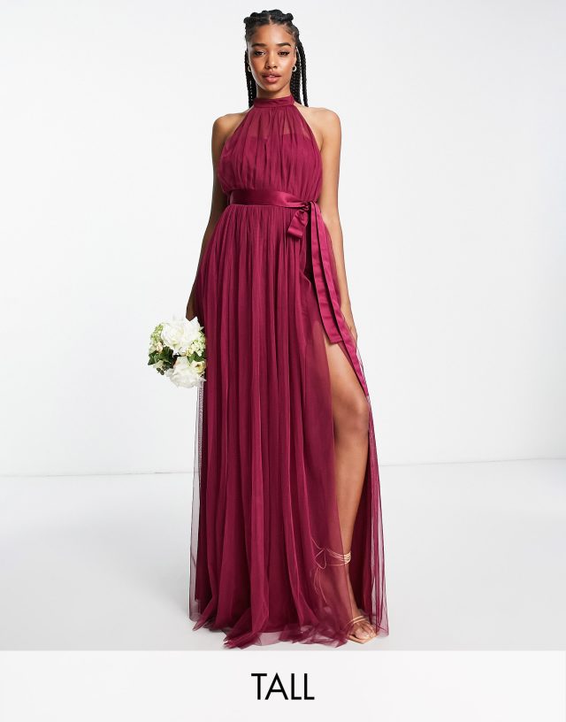 Anaya With Love Tall Bridesmaid halter neck dress in red plum - RED