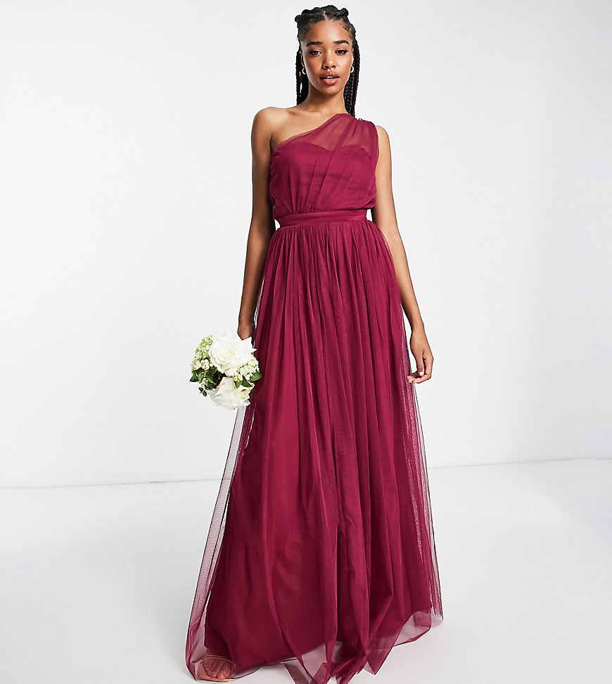 Anaya Tall Anaya With Love Tall Bridesmaid Tulle One Shoulder Maxi Dress In Red Plum - Red