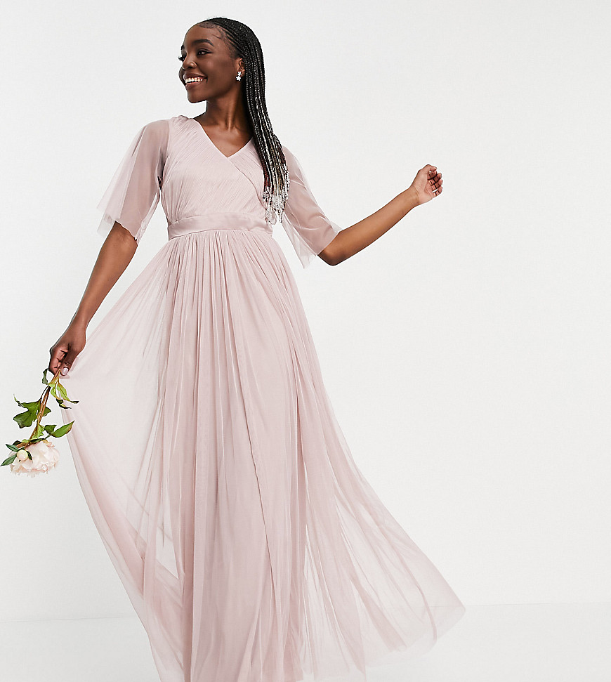 Anaya With Love Tall Bridesmaid tulle flutter sleeve maxi dress in pink
