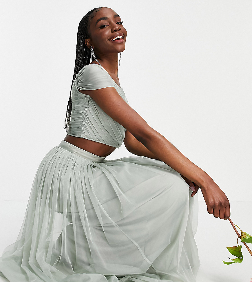 Anaya With Love Tall Bridesmaid tulle maxi skirt co-ord in sage-Green