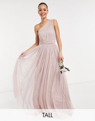Anaya Tall Anaya With Love Tall Bridesmaid Tulle One Shoulder Maxi Dress In Pink